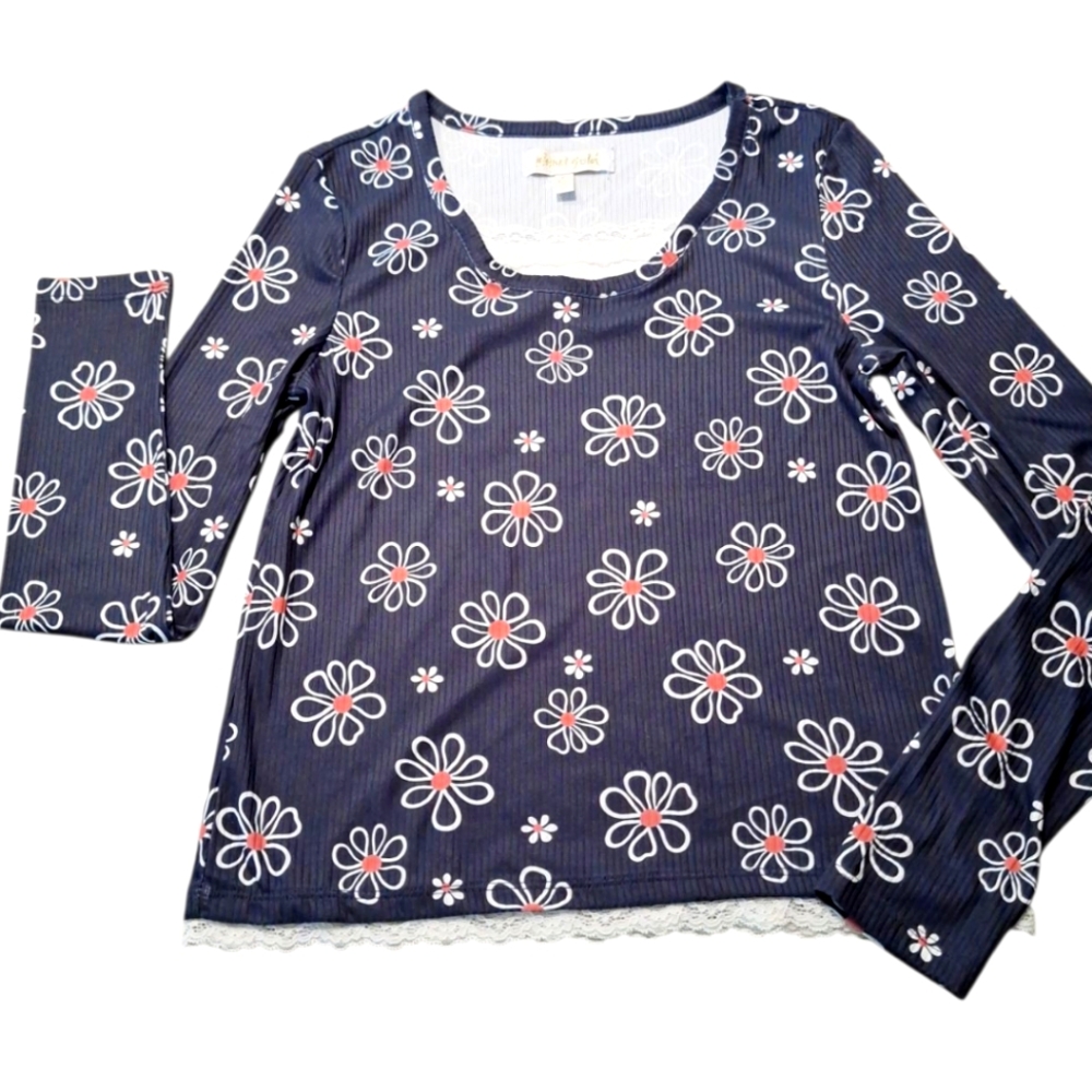 Planey Gold Floral Long Sleeve Top NWOT